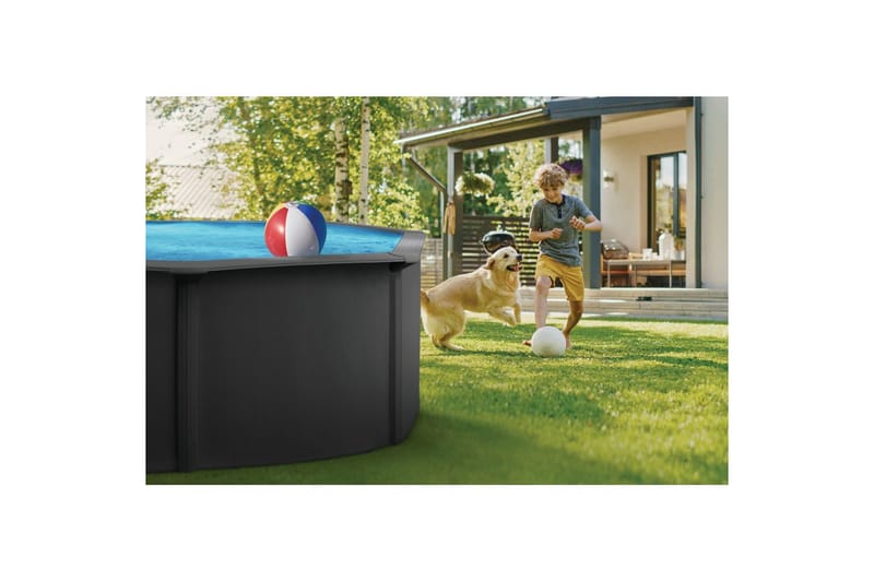 Pool Stål Swim & Fun Grundläggande oval 490 x 360 x 120 cm, Antracitgrå - 490 x 360 x 120 cm, Antracitgrå - Trädgård & spabad - Utomhusbad - Pool - Pool ovan mark