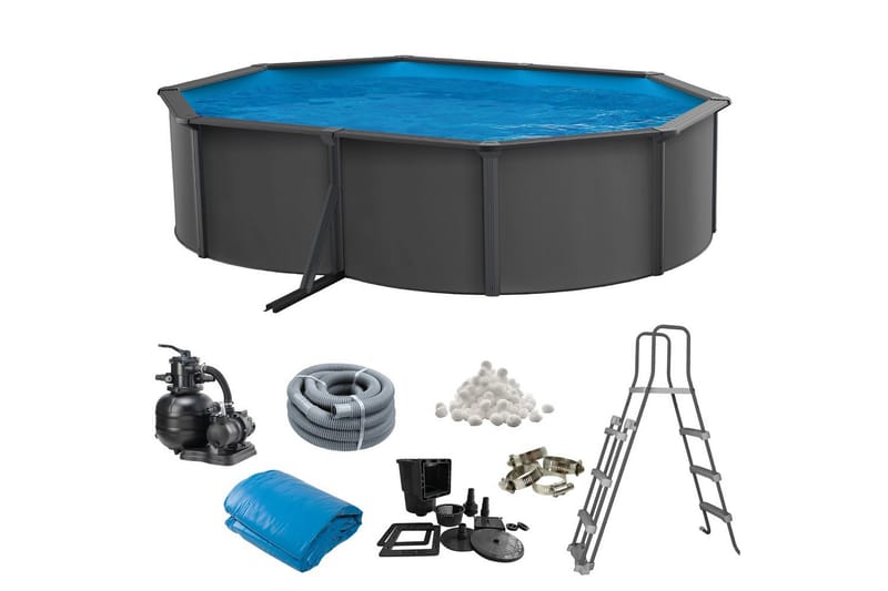 Pool Stål Swim & Fun Grundläggande oval 490 x 360 x 120 cm, Antracitgrå - 490 x 360 x 120 cm, Antracitgrå - Trädgård & spabad - Utomhusbad - Pool - Pool ovan mark