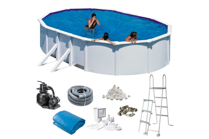 Pool Stål Swim & Fun Grundläggande oval 730 x 375 x 120 cm, Vit - 730 x 375 x 120 cm, Vit - Trädgård & spabad - Utomhusbad - Pool - Pool ovan mark