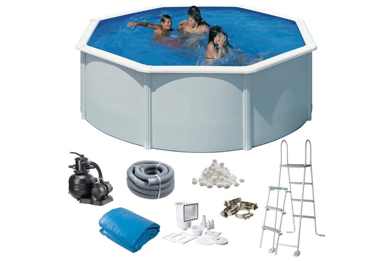 Pool Stål Swim & Fun Grundläggande runda Ø350 x 120 cm, Vit - Ø350 x 120 cm, Vit - Trädgård & spabad - Utomhusbad - Pool - Pool ovan mark