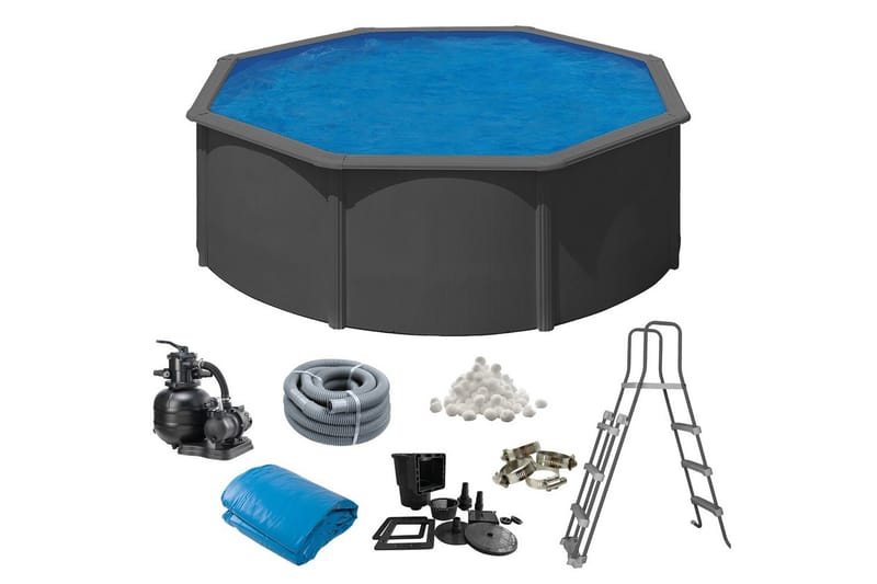 Pool Stål Swim & Fun Grundläggande runda Ø360 x 120 cm, Antracitgrå - Ø360 x 120 cm, Antracitgrå - Trädgård & spabad - Utomhusbad - Pool - Pool ovan mark