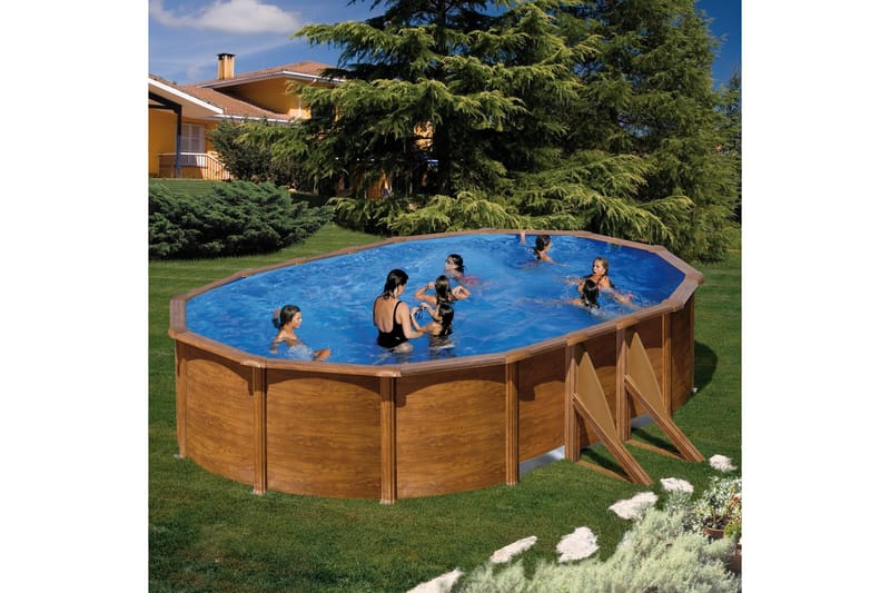 Poolset Planet Pool Classic Träimitation Oval 6,1 x 3,75 x 1,2 m - Trädgård & spabad - Utomhusbad - Pool - Pool ovan mark