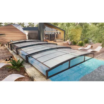 Pooltak 4x8m | Utan skenor | UV-skydd | Flexibel dörr - Mörkgrå/klarglas - Trädgård & spabad - Utomhusbad - Pool & spatillbehör - Poolskydd - Pooltak