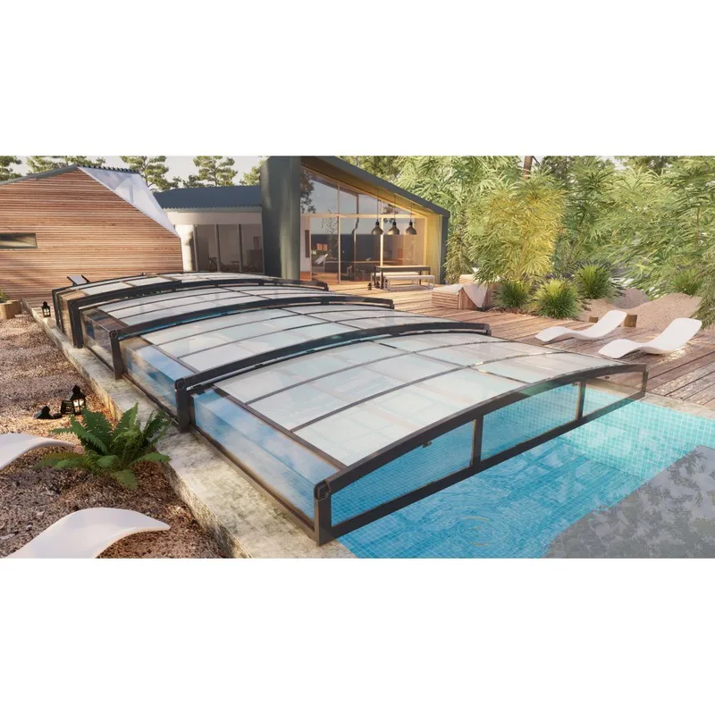 Pooltak 4x8m | Utan skenor | UV-skydd | Flexibel dörr - Mörkgrå/klarglas - Trädgård & spabad - Utomhusbad - Pool & spatillbehör - Poolskydd - Pooltak