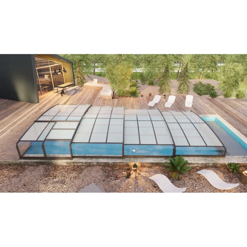 Pooltak 4x8m | Utan skenor | UV-skydd | Flexibel dörr - Mörkgrå/klarglas - Trädgård & spabad - Utomhusbad - Pool & spatillbehör - Poolskydd - Pooltak