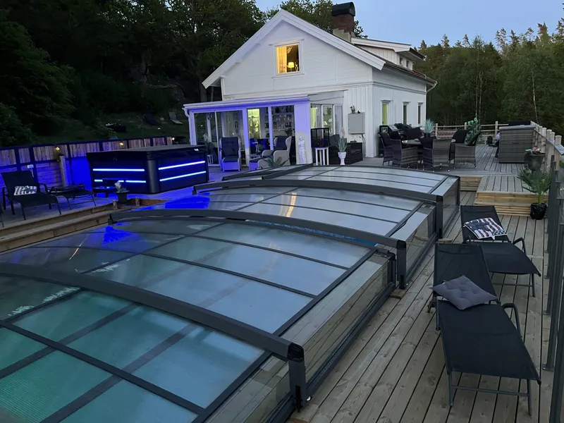 Pooltak 4x8m | Utan skenor | UV-skydd | Flexibel dörr - Mörkgrå/klarglas - Trädgård & spabad - Utomhusbad - Pool & spatillbehör - Poolskydd - Pooltak