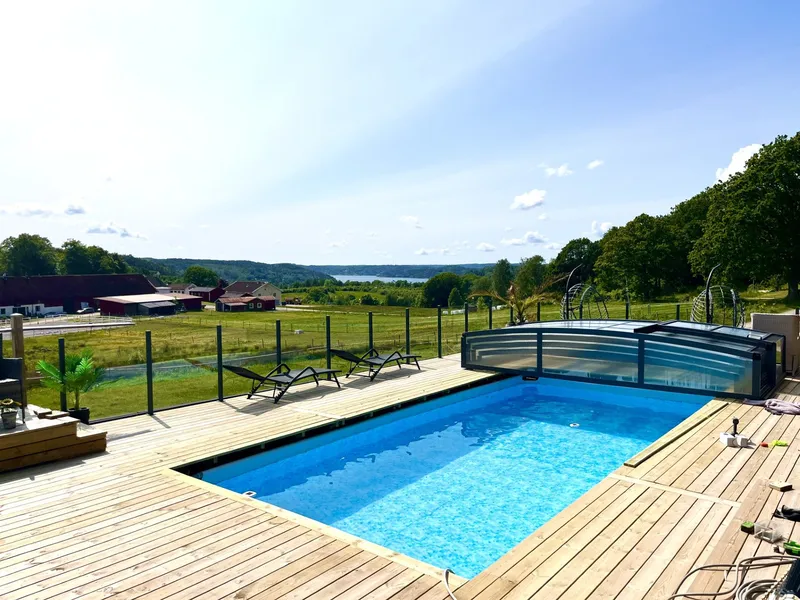 Pooltak 4x8m | Utan skenor | UV-skydd | Flexibel dörr - Mörkgrå/klarglas - Trädgård & spabad - Utomhusbad - Pool & spatillbehör - Poolskydd - Pooltak