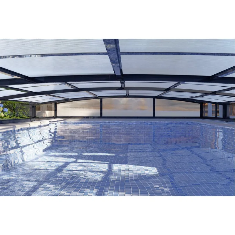 Pooltak 5x10m | Utan skenor | UV-skydd | Flexibel dörr - Mörkgrå/klarglas - Trädgård & spabad - Utomhusbad - Pool & spatillbehör - Poolskydd - Pooltak