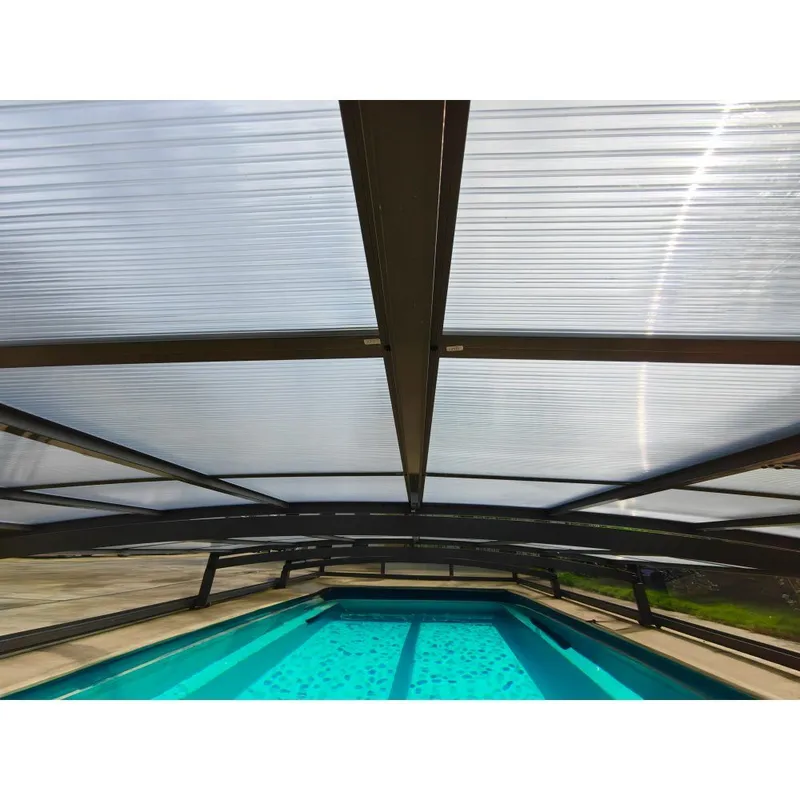 Pooltak 5x10m | Utan skenor | UV-skydd | Flexibel dörr - Mörkgrå/klarglas - Trädgård & spabad - Utomhusbad - Pool & spatillbehör - Poolskydd - Pooltak