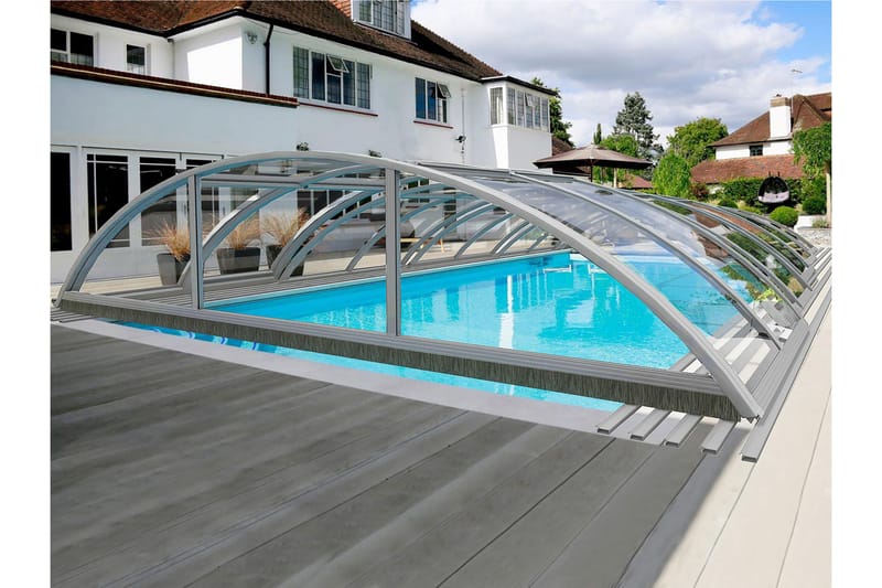 Pooltak med sidodörr 4x8 m - Silver - Trädgård & spabad - Utomhusbad - Pool & spatillbehör - Poolskydd - Pooltak