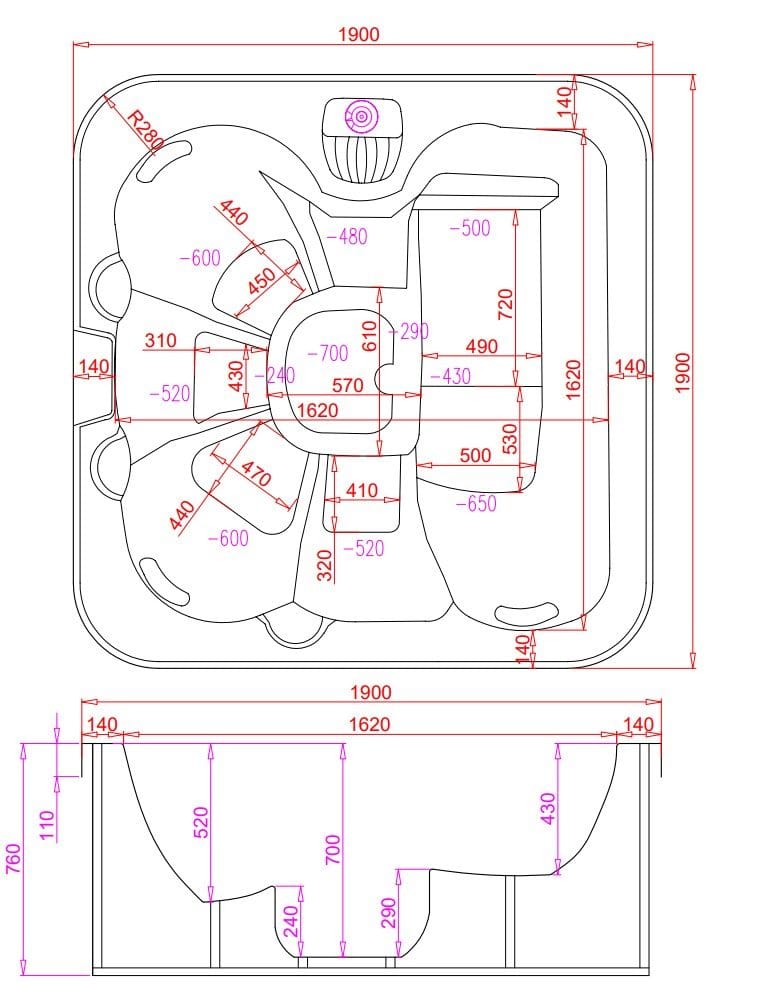 Spabad Zeus Blackline | 190x190cm | 6 personer | Balboa® & Lucite® - Trädgård & spabad - Utomhusbad - Spabad - Utespa