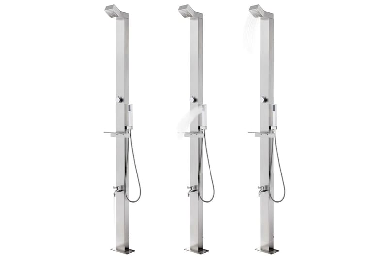 Trädgårdsdusch med grått golv 225 cm rostfritt stål - Trädgård & spabad - Utomhusbad - Utedusch - Utedusch utan värme