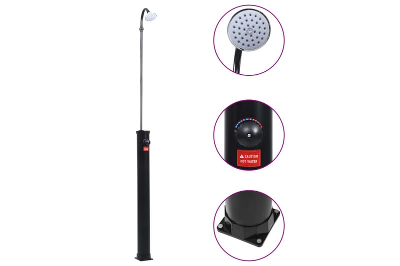 Soldusch svart 215 cm 8 L - Svart - Trädgård & spabad - Utomhusbad - Utedusch - Utedusch soluppvärmd