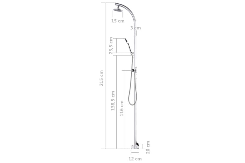 Trädgårdsdusch 215 cm aluminium - Silver - Trädgård & spabad - Utomhusbad - Utedusch - Utedusch utan värme