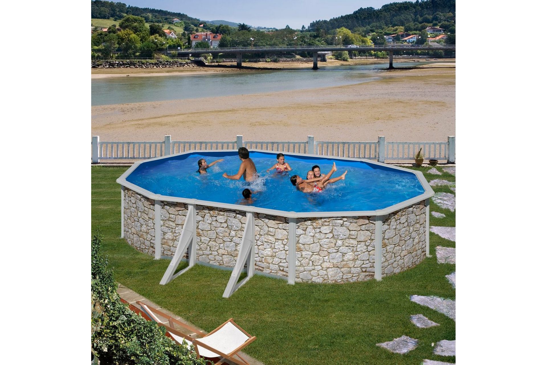 Poolset Planet Pool Classic Stenimitation Oval 5 x 3 x 1,2 m - 5 x 3 x 1,2 m