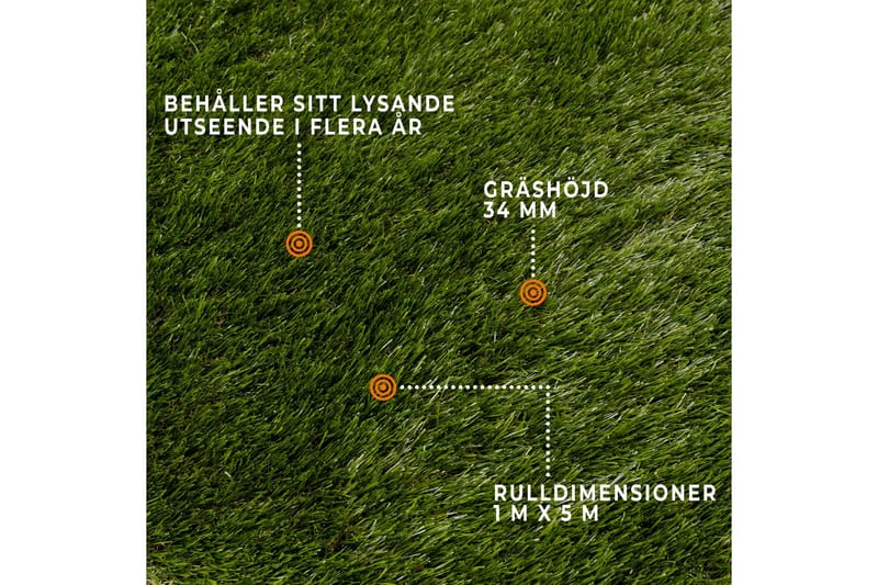 Fornorth Konstgräs Natural 34 mm, 1x5 m Rulle - Grön - Utemöbler - Balkong - Golv balkong - Konstgräs balkong