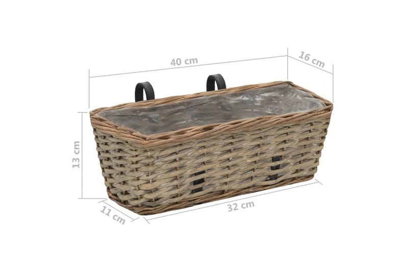Balkonglåda 2 st korg med PE-foder 40 cm - Brun - Utemöbler - Balkong - Balkongodling - Balkonglåda