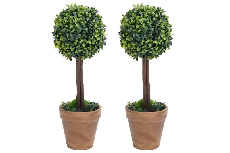 Konstväxt buxbom 2 st bollformad med kruka 56 cm grön - Grön - Utemöbler - Balkong - Balkongodling - Balkongblommor