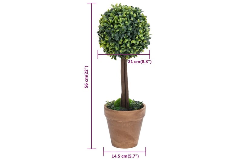 Konstväxt buxbom 2 st bollformad med kruka 56 cm grön - Grön - Utemöbler - Balkong - Balkongodling - Balkongblommor