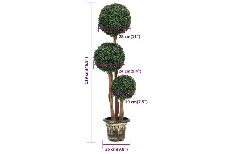 Konstväxt buxbom bollformad med kruka 119 cm grön - Grön - Balkongblommor - Konstgjorda växter & plastväxter