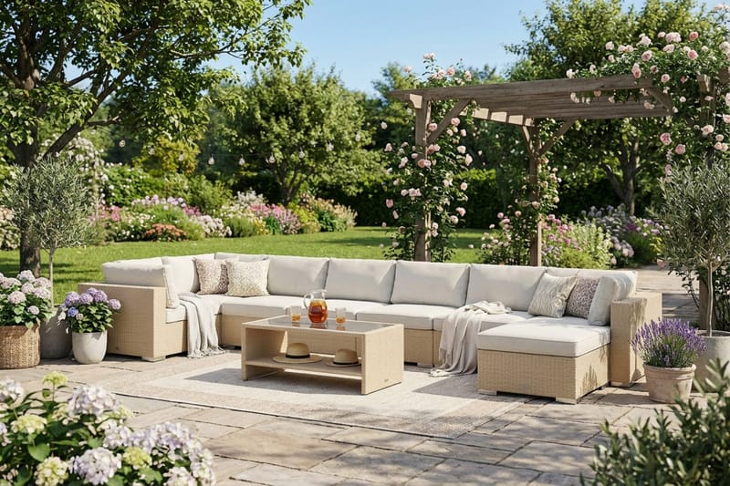 Bahamas Divanmodul - Loungebord utomhus 75x75 cm till soffor - Beige - Utemöbler - Balkong - Balkongmöbler - Balkongbord