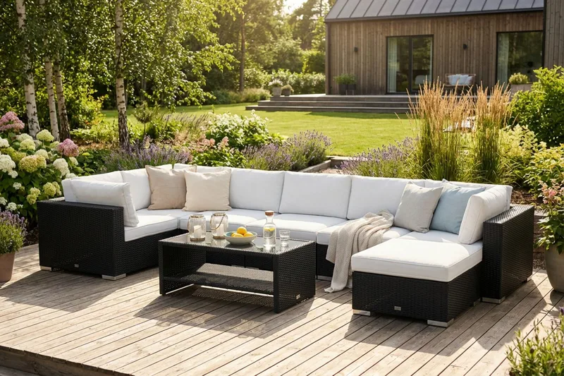 Bahamas Divanmodul - Loungebord utomhus 75x75 cm till soffor - Svart - Utemöbler - Balkong - Balkongmöbler - Balkongbord