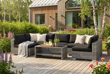 Bahamas Soffbord med hylla Utomhus 113 cm Konstrotting - Grå - Utemöbler - Balkong - Balkongmöbler - Balkongbord