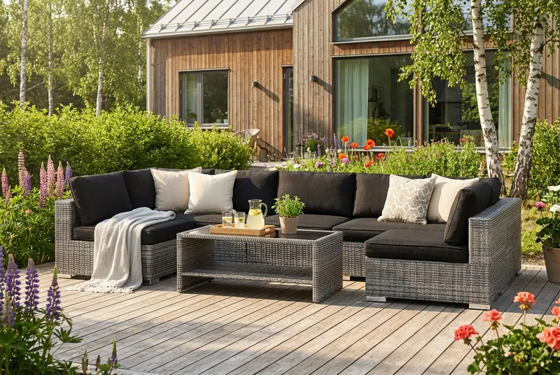 Bahamas Soffbord med hylla Utomhus 113 cm Konstrotting - Grå - Utemöbler - Balkong - Balkongmöbler - Balkongbord