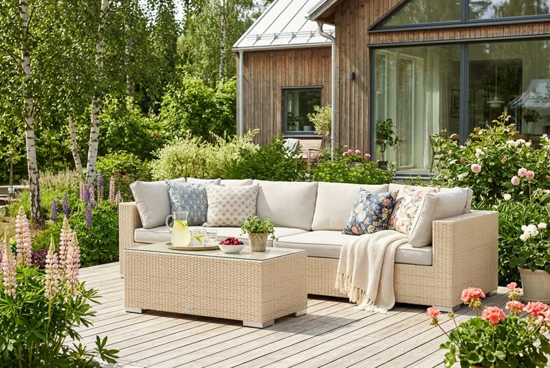 Bahamas Soffbord Utomhus 113x58 cm Konstrotting - Beige - Utemöbler - Balkong - Balkongmöbler - Balkongbord