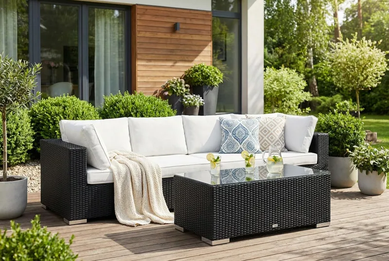 Bahamas Soffbord Utomhus 113x58 cm Konstrotting - Svart - Utemöbler - Balkong - Balkongmöbler - Balkongbord