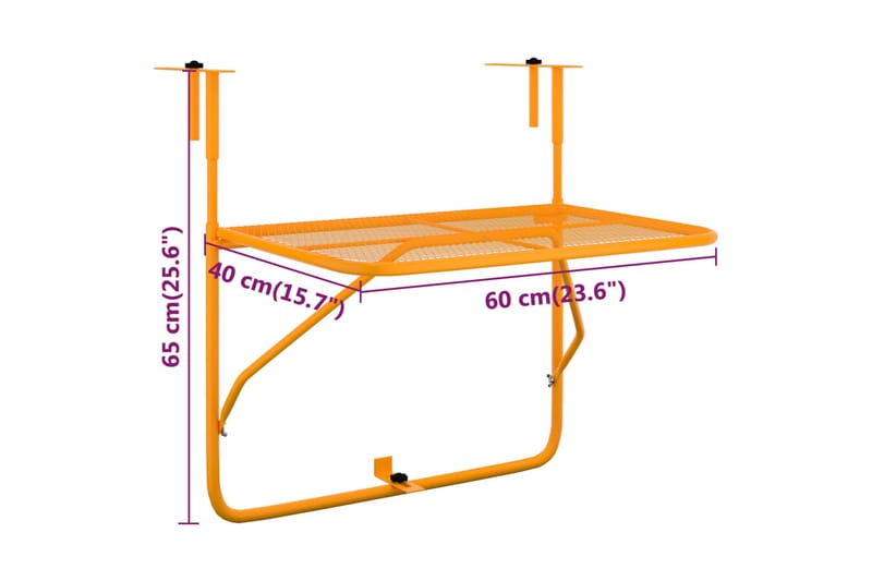 Hängande Balkongbord och Utebord 60 cm Stål - Gul - Utemöbler - Balkong - Balkongmöbler - Balkongbord