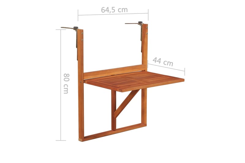 Hängande balkongbord 64,5x44x80 cm massivt akaciaträ - Brun - Balkongbord