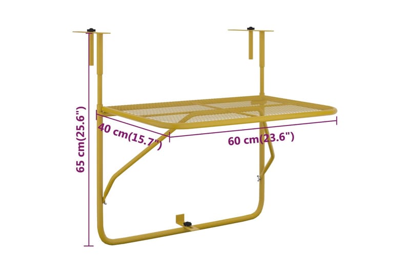 Hängande Balkongbord och Utebord 60 cm Stål - Guld - Utemöbler - Balkong - Balkongmöbler - Balkongbord