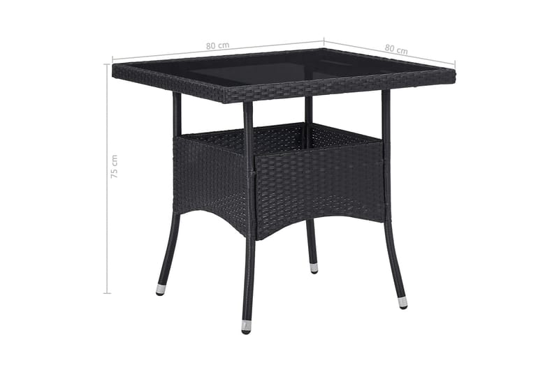 Matbord och Trädgårdsbord 80 cm Konstrotting Glas - Svart - Utemöbler - Balkong - Balkongmöbler - Balkongbord