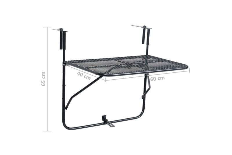 Hängande Balkongbord och Utebord 60 cm Stål - Svart - Utemöbler - Balkong - Balkongmöbler - Balkongbord