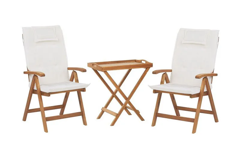 Balkongset av Utebord och 2 Utestolar krämvit JAVA, Trä/natur