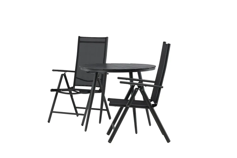 Break Caféset Rund Ø90 cm + 2 Break Positionsstol - Svart - Utemöbler - Balkong - Balkongmöbler - Balkonggrupp & balkongset