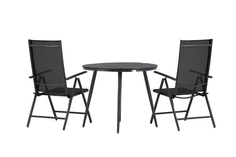 Break Caféset Rund Ø90 cm + 2 Break Positionsstol - Svart - Utemöbler - Balkong - Balkongmöbler - Balkonggrupp & balkongset