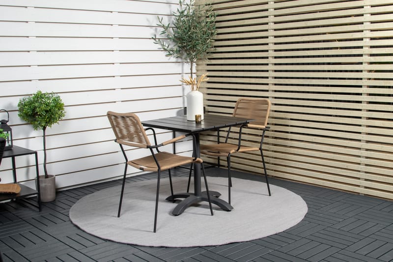 Colorado Caféset 70 cm + 2 Lindos Utefåtöljer - Svart - Utemöbler - Balkong - Balkongmöbler - Balkonggrupp & balkongset