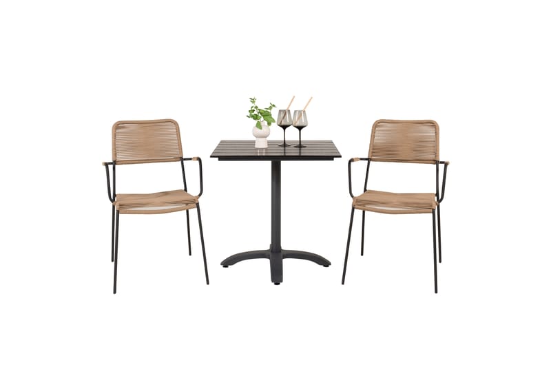 Colorado Caféset 70 cm + 2 Lindos Utefåtöljer - Svart - Utemöbler - Balkong - Balkongmöbler - Balkonggrupp & balkongset