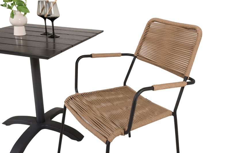 Colorado Caféset 70 cm + 2 Lindos Utefåtöljer - Svart - Utemöbler - Balkong - Balkongmöbler - Balkonggrupp & balkongset