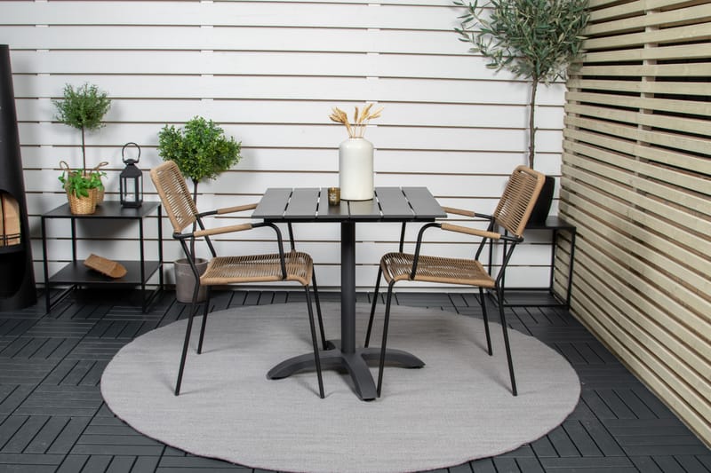 Colorado Caféset 70 cm + 2 Lindos Utefåtöljer - Svart - Utemöbler - Balkong - Balkongmöbler - Balkonggrupp & balkongset