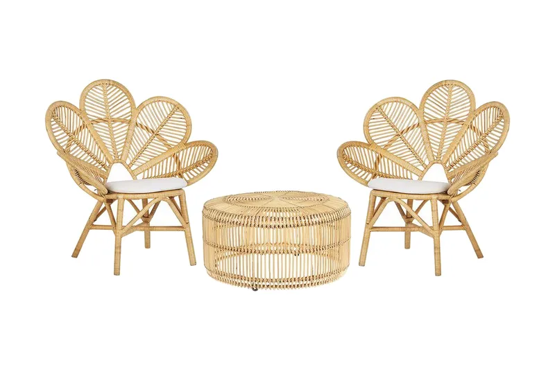 Limni Balkongset 140 cm + 2 Lorentine Utefåtöljer - Trä/Natur - Utemöbler - Balkong - Balkongmöbler - Balkonggrupp & balkongset