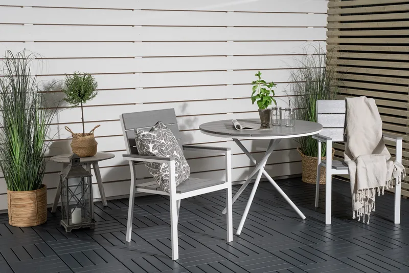 Parma Caféset Rund Ø90 cm + 2 Levels Stolar - Vit/Grå - Utemöbler - Balkong - Balkongmöbler - Balkonggrupp & balkongset