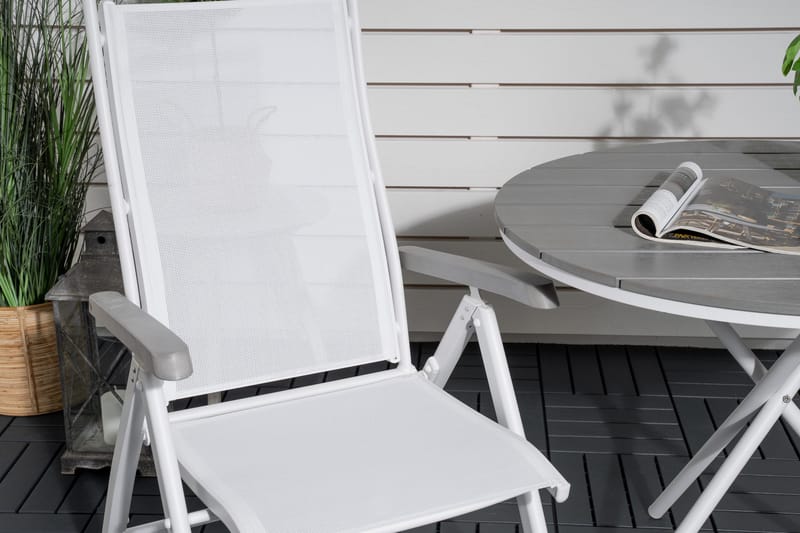 Parma Matgrupp Rund Ø90 cm + 2 Albany Matstolar - Vit/Grå - Utemöbler - Balkong - Balkongmöbler - Balkonggrupp & balkongset