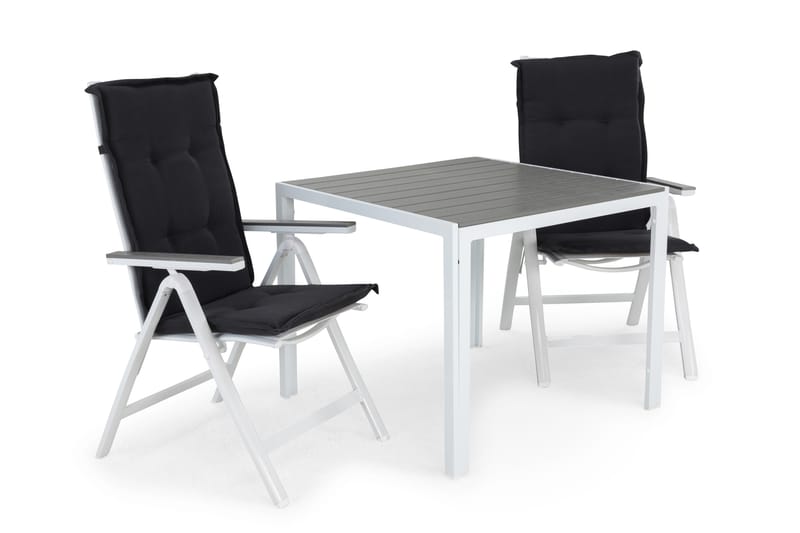 Tunis Cafégrupp 90x90 + 2 Monaco Positionsstol m Dyna - Vit/Grå - Utemöbler - Utegrupp - Cafeset