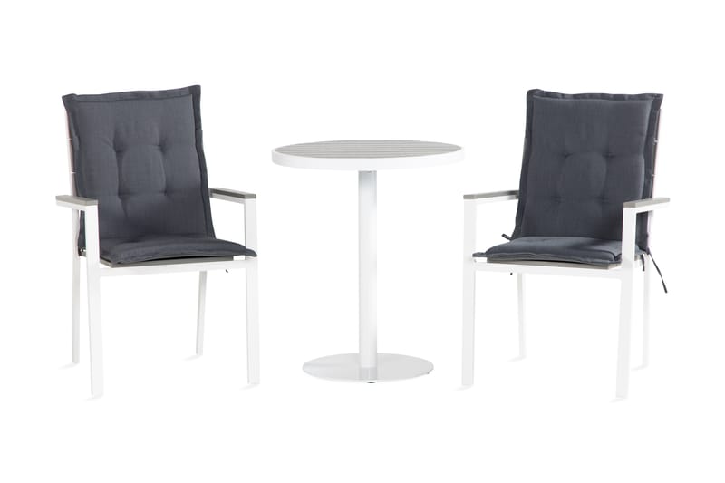 Tunis Caféset 70x70 + 2 Stapelstolar m Dyna - Vit/Grå - Utemöbler - Utegrupp - Cafeset