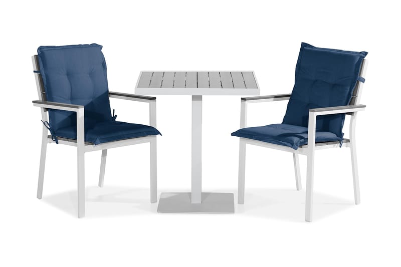 Tunis Caféset 70x70 + 2 Stapelstolar m Dyna - Vit/Grå/Blå - Utemöbler - Utegrupp - Cafeset