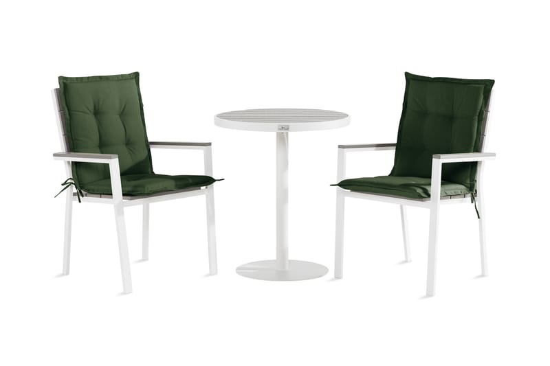 Tunis Caféset 70x70 + 2 Stapelstolar m Dyna - Vit/Grå/Grön - Utemöbler - Utegrupp - Cafeset