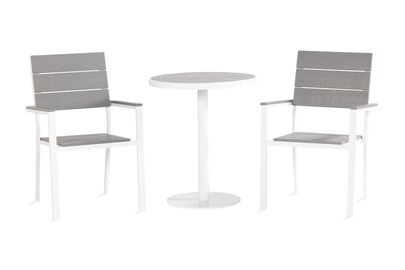 Tunis Caféset 70x70 + 2 Stapelstolar - Vit/Grå - Utemöbler - Utegrupp - Cafeset
